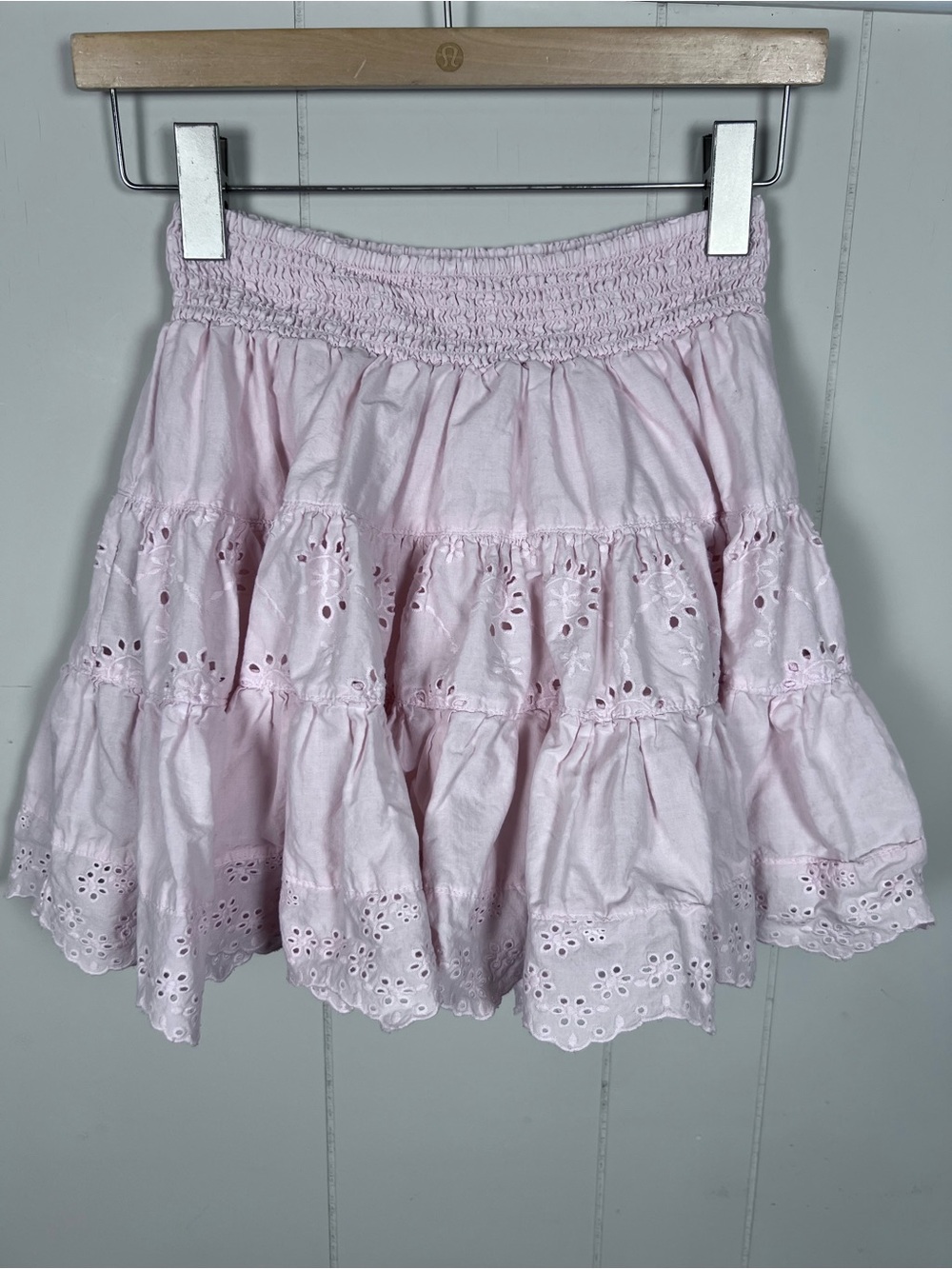 Coquette Eyelet Ruffle Light Pink Tiered Frilly Mini Skirt Guess Size XS - Picture 3 of 11